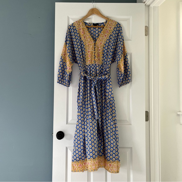 J. Crew Dresses & Skirts - J.CREW Dress Women S Blue Provincial Print Tie-Waist A-Line Cotton Lined L7461